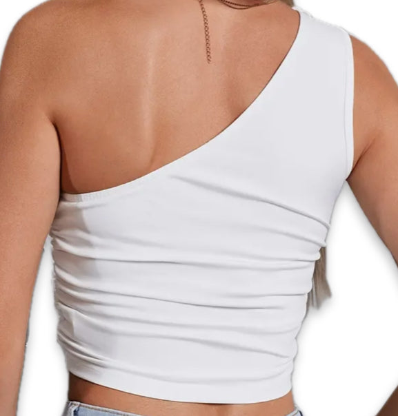 Crop top blanco con volantes