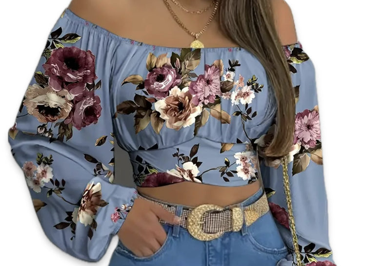 CropTop Estampado De Hombros Descubiertos